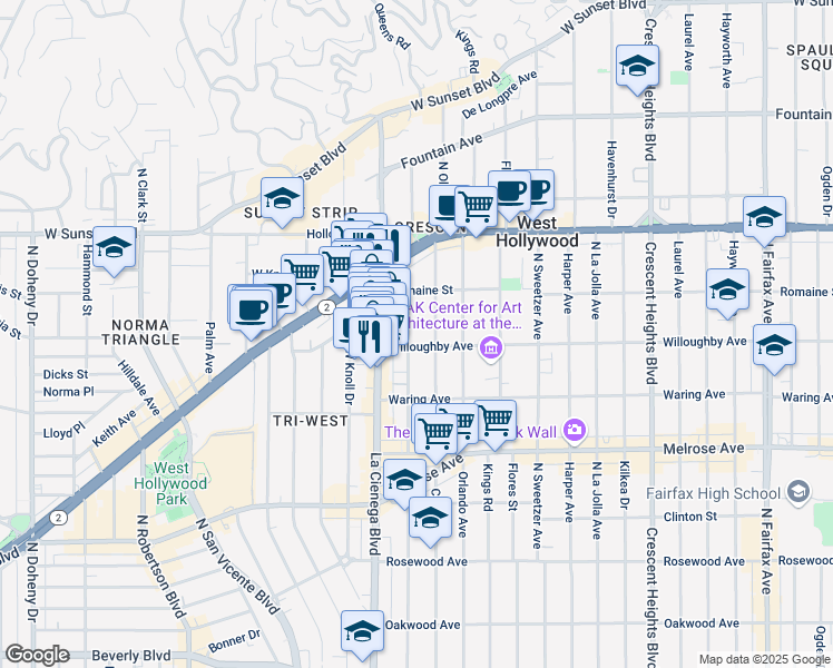 map of restaurants, bars, coffee shops, grocery stores, and more near 910 North Alfred Street in Los Angeles