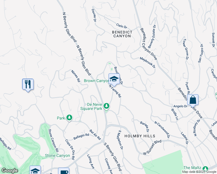 map of restaurants, bars, coffee shops, grocery stores, and more near 700 North Faring Road in Los Angeles