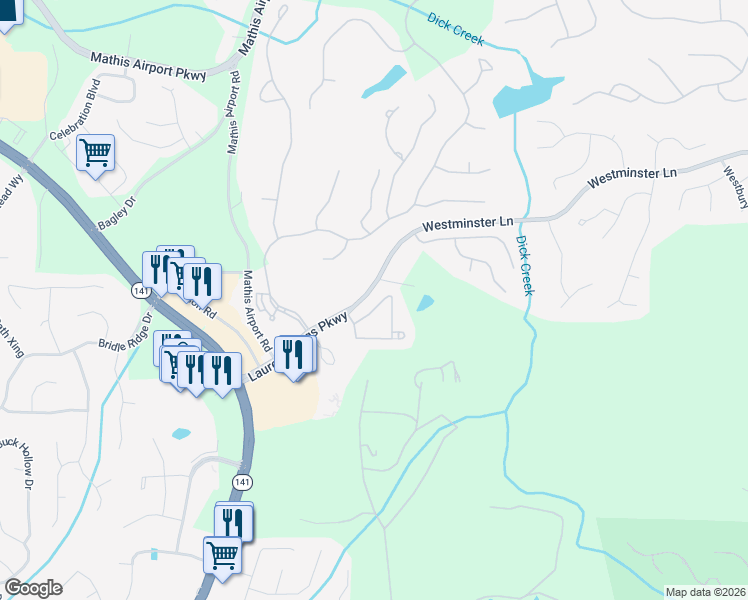 map of restaurants, bars, coffee shops, grocery stores, and more near 5265 Villa Lake Court in Suwanee