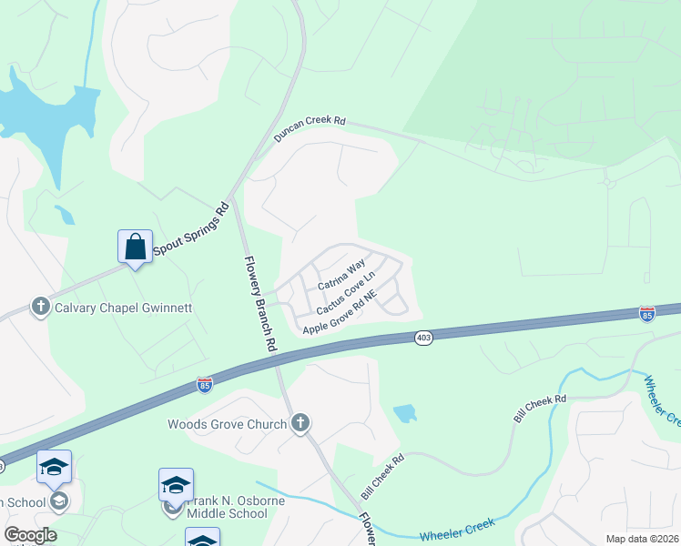 map of restaurants, bars, coffee shops, grocery stores, and more near 5232 Catrina Way in Buford