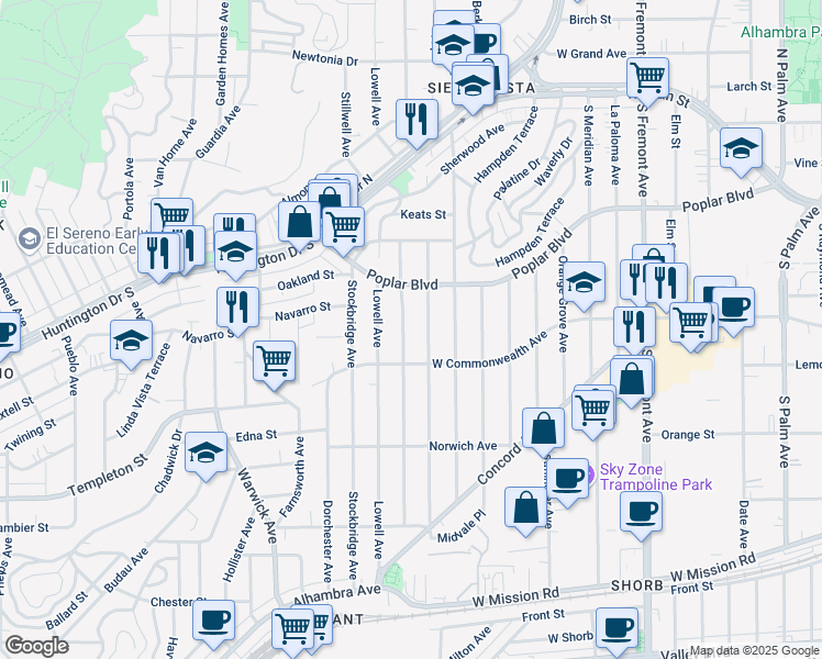 map of restaurants, bars, coffee shops, grocery stores, and more near 3534 Sheffield Avenue in Los Angeles