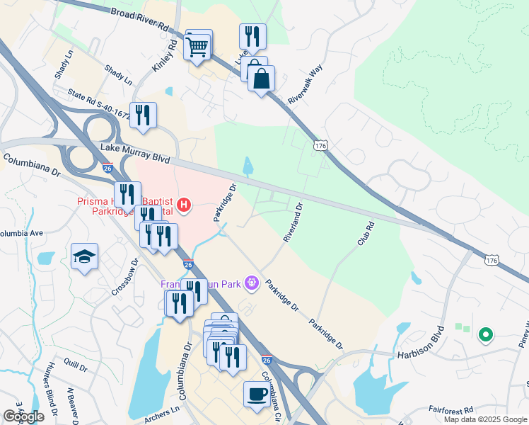 map of restaurants, bars, coffee shops, grocery stores, and more near 100 Walden Heights Drive in Irmo