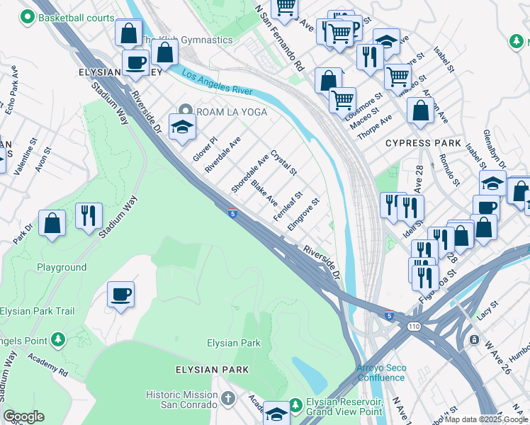 map of restaurants, bars, coffee shops, grocery stores, and more near 2238 Gatewood Street in Los Angeles
