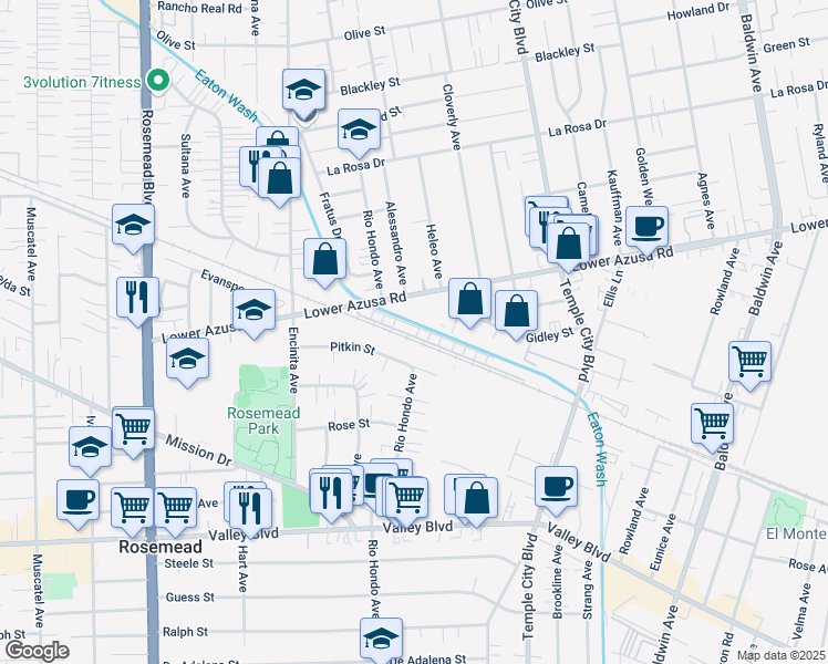 map of restaurants, bars, coffee shops, grocery stores, and more near 19 Linden Lane in Temple City