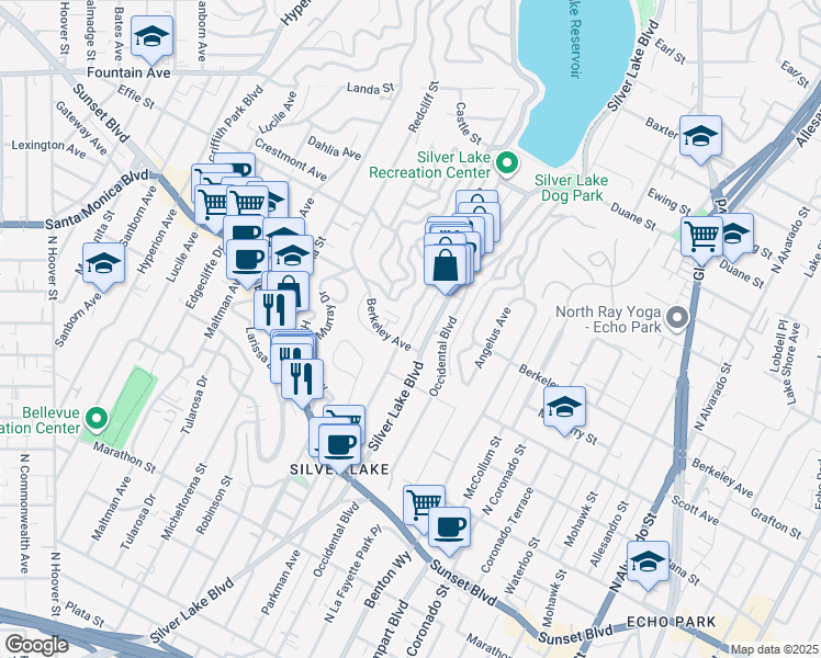 map of restaurants, bars, coffee shops, grocery stores, and more near in Los Angeles