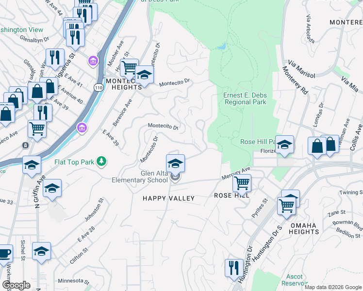 map of restaurants, bars, coffee shops, grocery stores, and more near 1226 Montecito Drive in Los Angeles