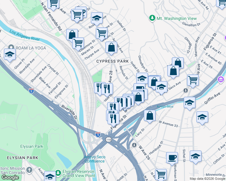 map of restaurants, bars, coffee shops, grocery stores, and more near in Los Angeles
