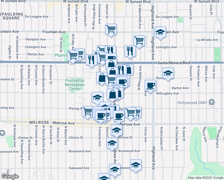 map of restaurants, bars, coffee shops, grocery stores, and more near in Los Angeles