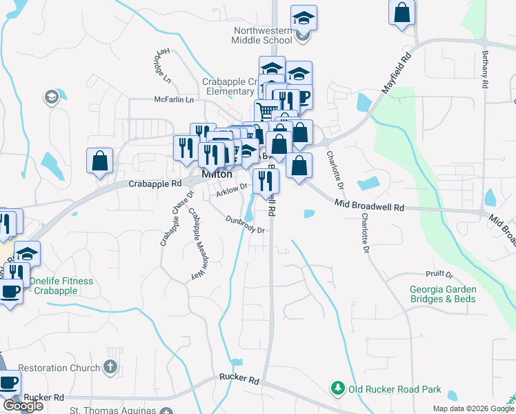 map of restaurants, bars, coffee shops, grocery stores, and more near 12537 Danesfeld Drive in Milton
