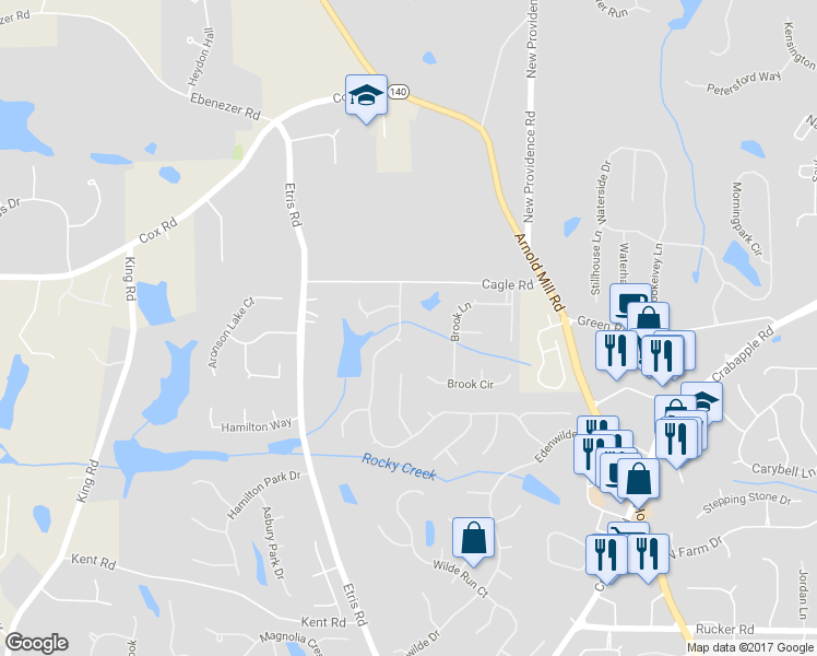 map of restaurants, bars, coffee shops, grocery stores, and more near 505 Wilde Green Drive in Roswell