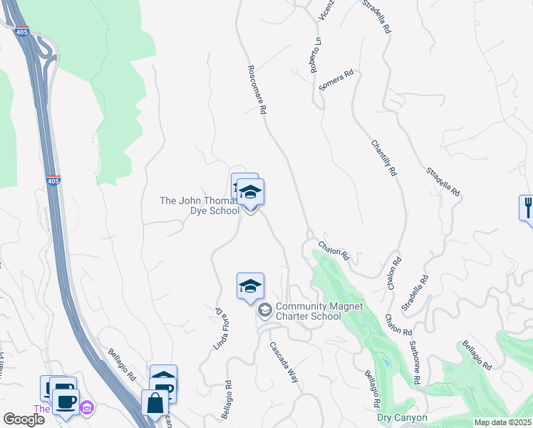 map of restaurants, bars, coffee shops, grocery stores, and more near 11365 Chalon Road in Los Angeles