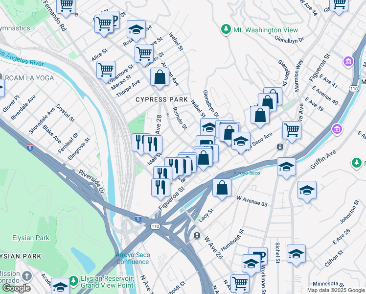 map of restaurants, bars, coffee shops, grocery stores, and more near 2923 Jeffries Avenue in Los Angeles