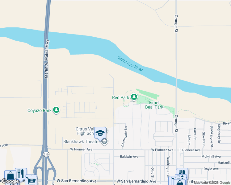 map of restaurants, bars, coffee shops, grocery stores, and more near in Redlands