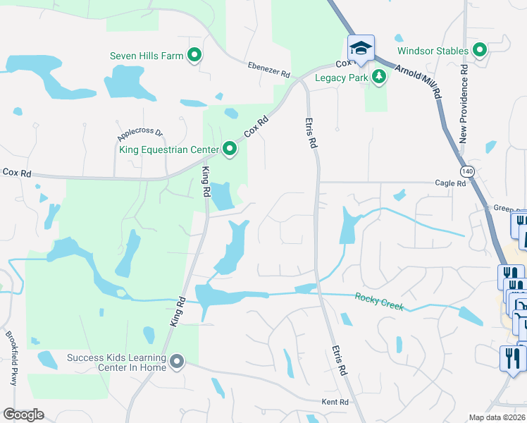 map of restaurants, bars, coffee shops, grocery stores, and more near 795 Aronson Lake Court in Roswell