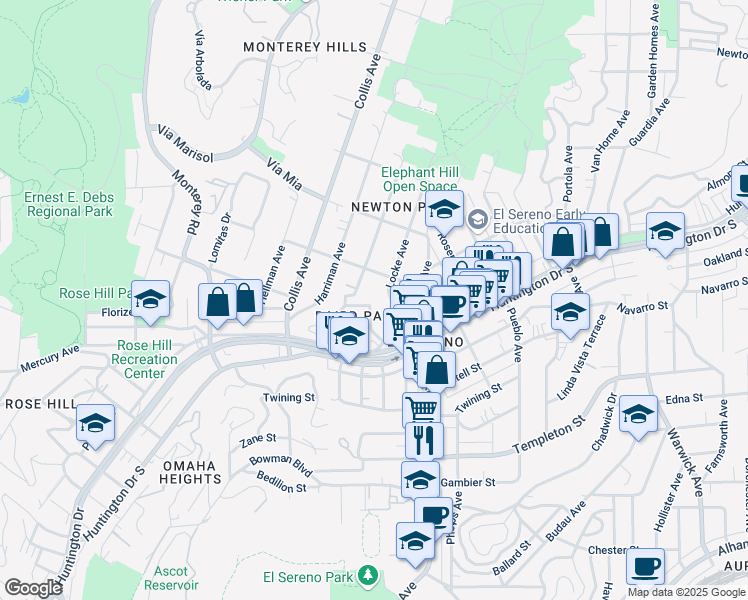 map of restaurants, bars, coffee shops, grocery stores, and more near 4835 Hillsdale Drive in Los Angeles