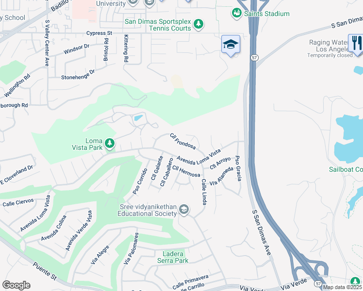 map of restaurants, bars, coffee shops, grocery stores, and more near 960 Calle Frondosa in San Dimas