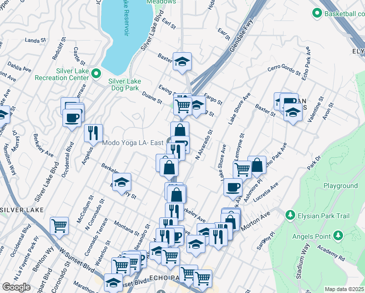 map of restaurants, bars, coffee shops, grocery stores, and more near 2123 Branden Street in Los Angeles