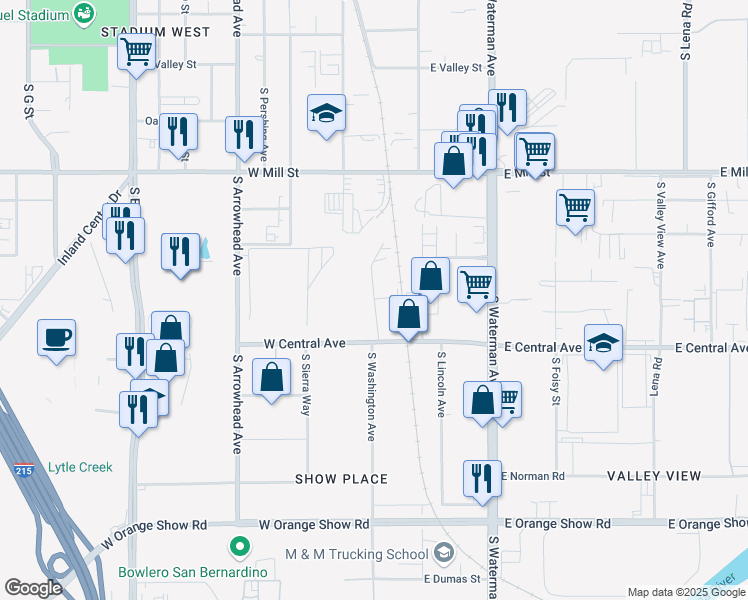 map of restaurants, bars, coffee shops, grocery stores, and more near 765 South Lugo Avenue in San Bernardino