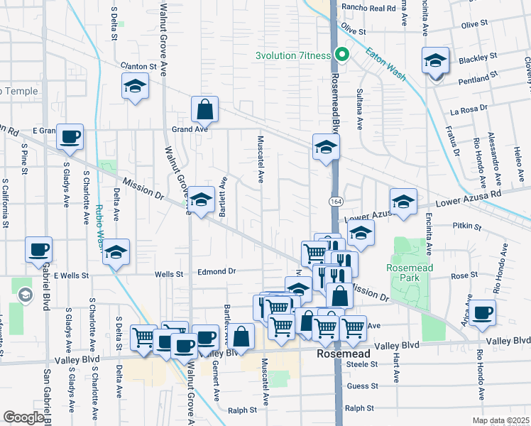 map of restaurants, bars, coffee shops, grocery stores, and more near 4533 Fendyke Avenue in Rosemead