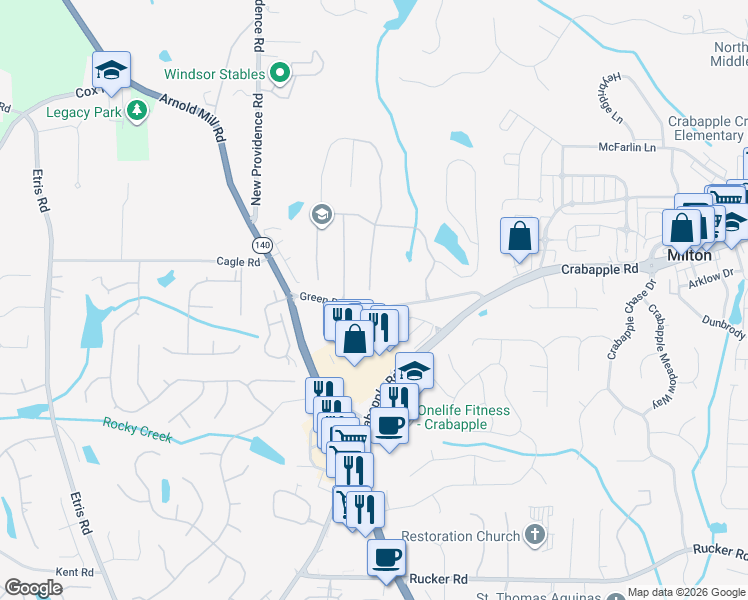 map of restaurants, bars, coffee shops, grocery stores, and more near 230 Brookeivey Lane in Alpharetta