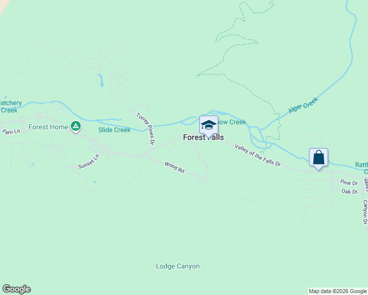 map of restaurants, bars, coffee shops, grocery stores, and more near 9144 Marcy Road in Forest Falls