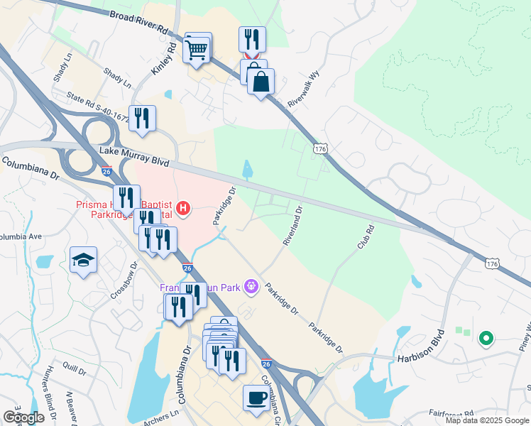 map of restaurants, bars, coffee shops, grocery stores, and more near 305 Lake Murray Boulevard in Irmo
