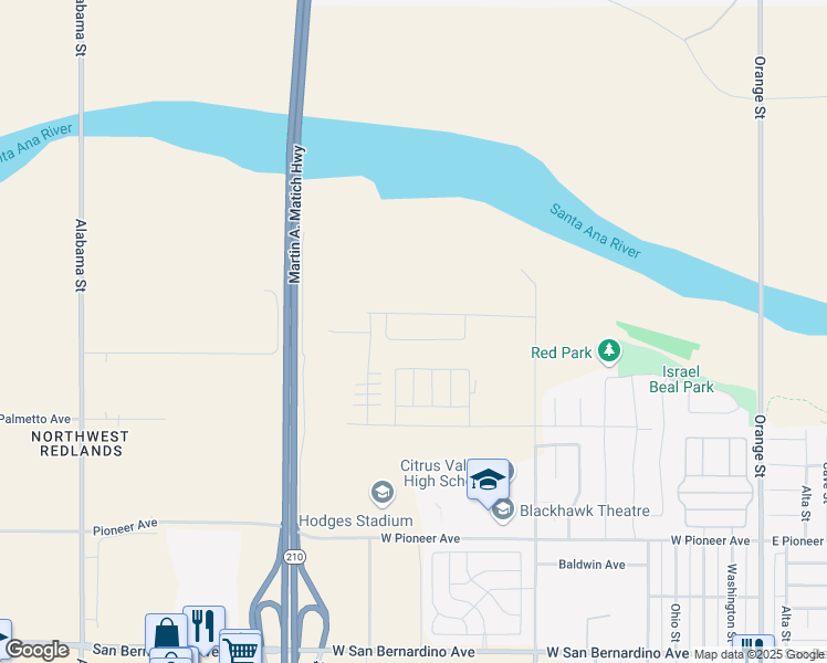 map of restaurants, bars, coffee shops, grocery stores, and more near 1048 Lumia Circle in Redlands