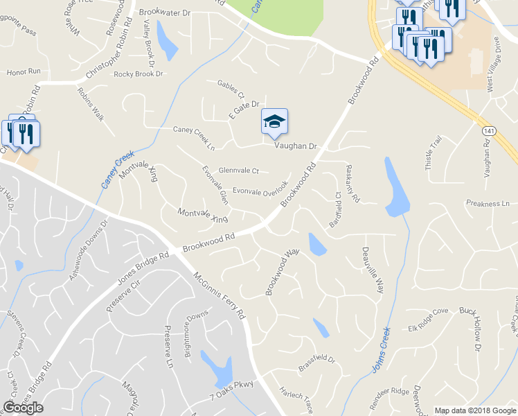 map of restaurants, bars, coffee shops, grocery stores, and more near 3230 Evonvale Glen in Cumming