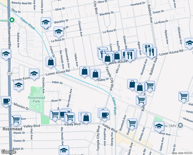 map of restaurants, bars, coffee shops, grocery stores, and more near 9531 Gidley St in Temple City