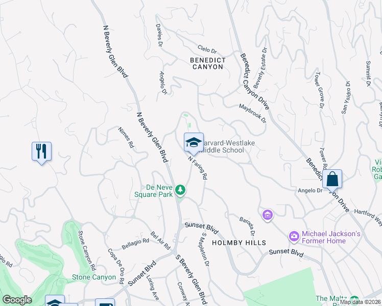 map of restaurants, bars, coffee shops, grocery stores, and more near 700 North Faring Road in Los Angeles