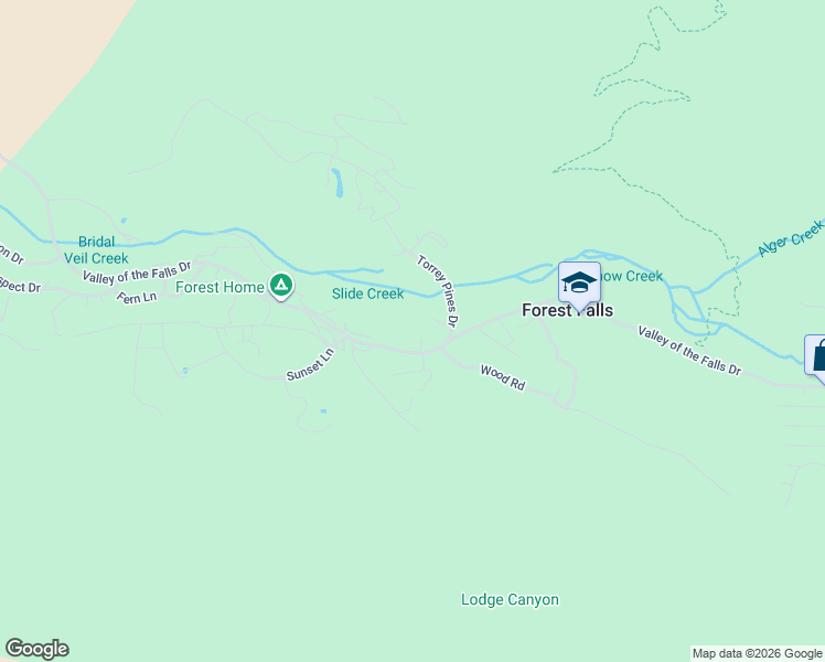 map of restaurants, bars, coffee shops, grocery stores, and more near 40220 May Road in Forest Falls