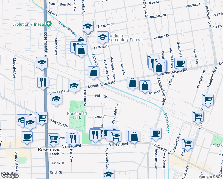 map of restaurants, bars, coffee shops, grocery stores, and more near 26 Linden Lane in Temple City