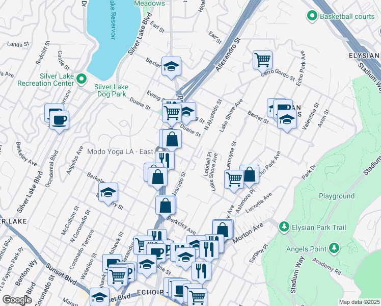 map of restaurants, bars, coffee shops, grocery stores, and more near 1860 North Alvarado Street in Los Angeles