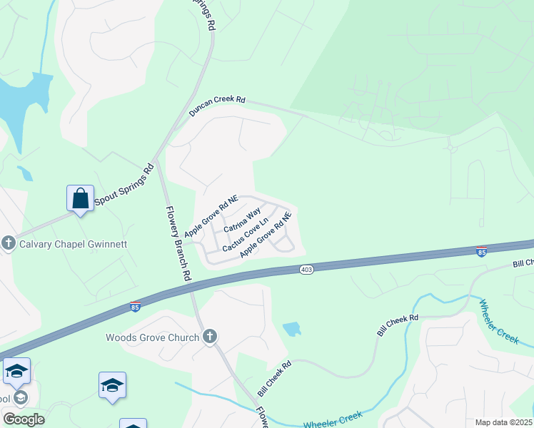 map of restaurants, bars, coffee shops, grocery stores, and more near 5328 Cactus Cove Lane in Buford