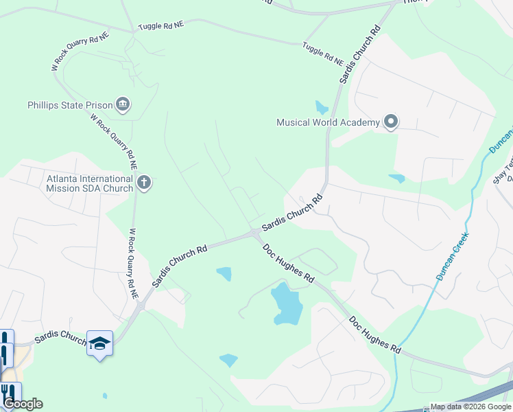 map of restaurants, bars, coffee shops, grocery stores, and more near 2651 Sedgeview Lane Northeast in Buford