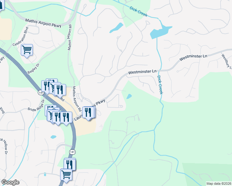 map of restaurants, bars, coffee shops, grocery stores, and more near 5265 Villa Lake Court in Suwanee
