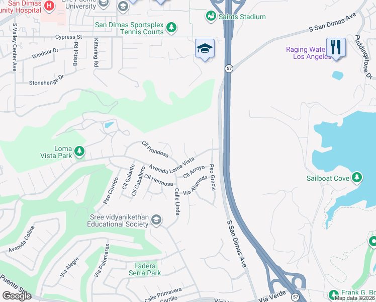 map of restaurants, bars, coffee shops, grocery stores, and more near 1237 Calle Vistaso in San Dimas