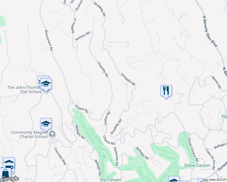 map of restaurants, bars, coffee shops, grocery stores, and more near 930 Chantilly Road in Los Angeles