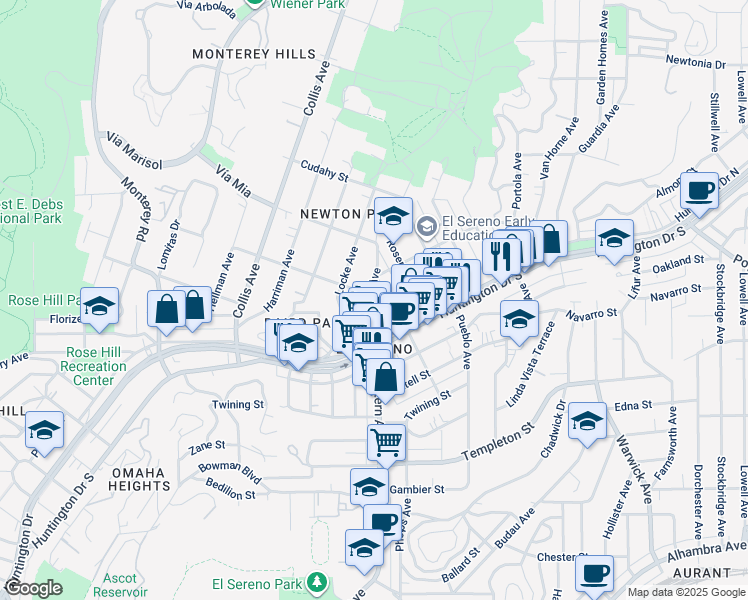 map of restaurants, bars, coffee shops, grocery stores, and more near 3556 El Sereno Avenue in Los Angeles