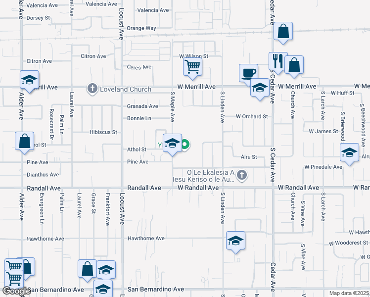 map of restaurants, bars, coffee shops, grocery stores, and more near 751 South Maple Avenue in Fontana