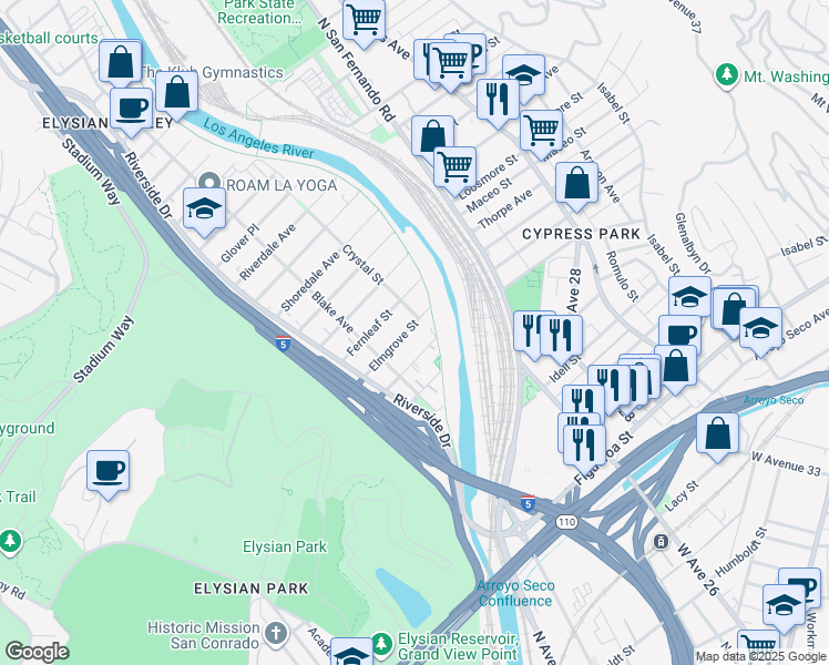 map of restaurants, bars, coffee shops, grocery stores, and more near in Los Angeles