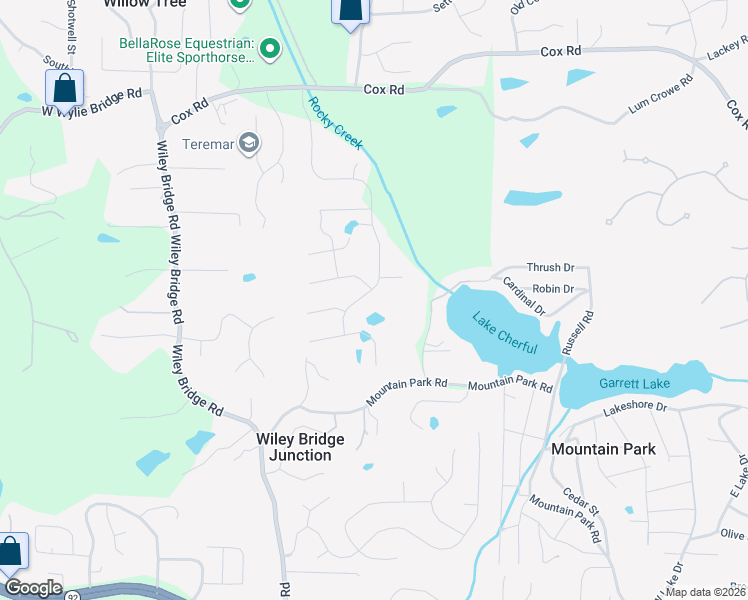 map of restaurants, bars, coffee shops, grocery stores, and more near 179 Rocky Creek Trail in Woodstock