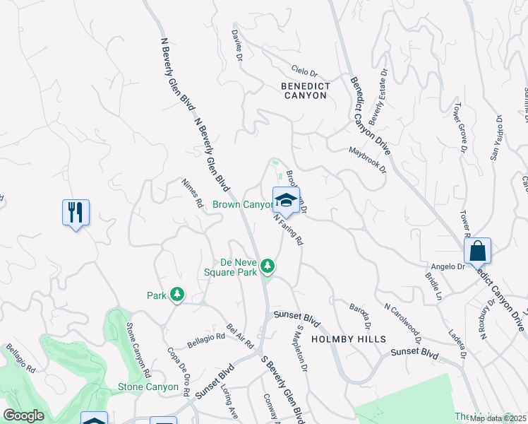 map of restaurants, bars, coffee shops, grocery stores, and more near 580 North Beverly Glen Boulevard in Los Angeles