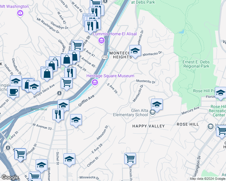 map of restaurants, bars, coffee shops, grocery stores, and more near 514 East Avenue 39 in Los Angeles