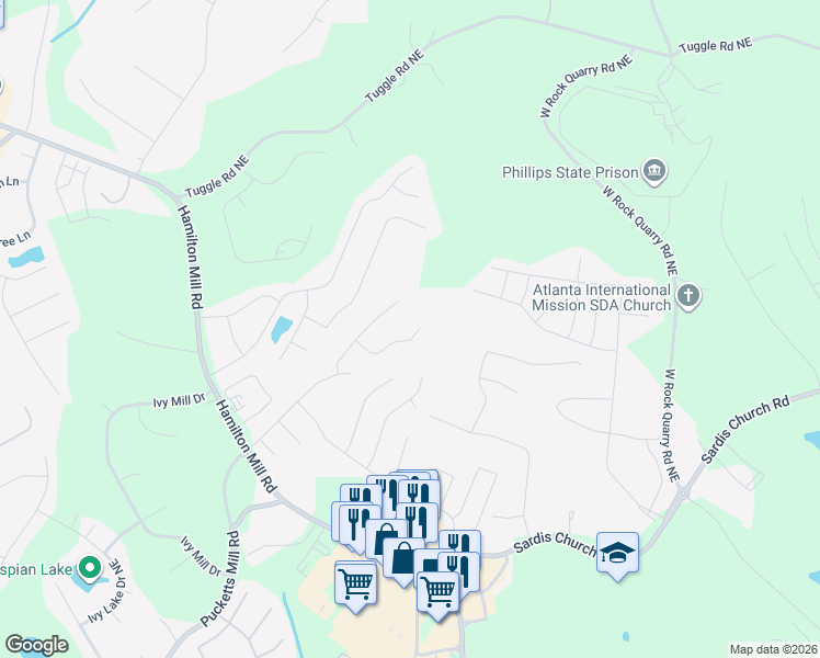 map of restaurants, bars, coffee shops, grocery stores, and more near 2617 Spring Cast Drive in Buford