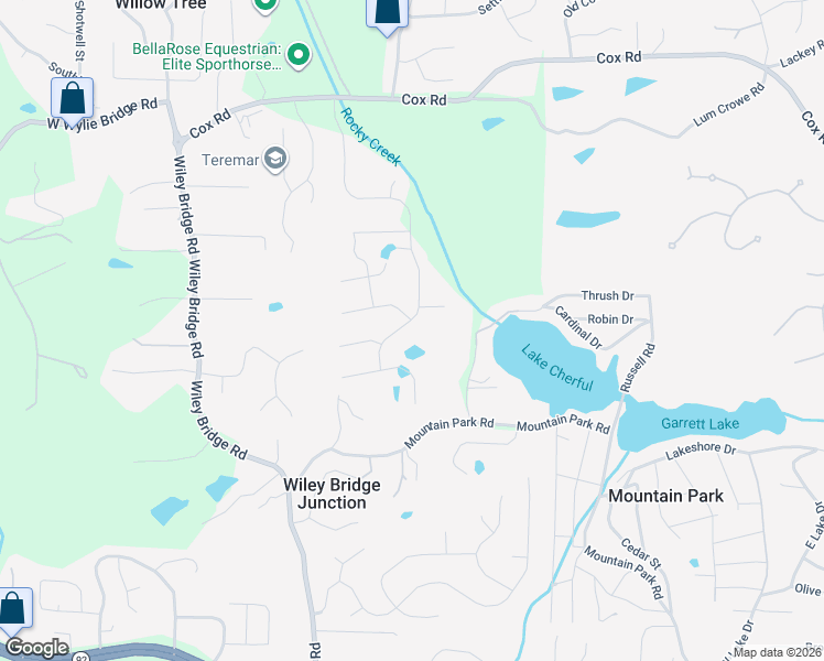 map of restaurants, bars, coffee shops, grocery stores, and more near 179 Rocky Creek Trail in Woodstock