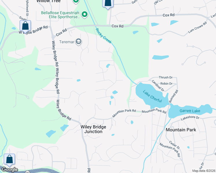 map of restaurants, bars, coffee shops, grocery stores, and more near 178 Rocky Creek Trail in Woodstock