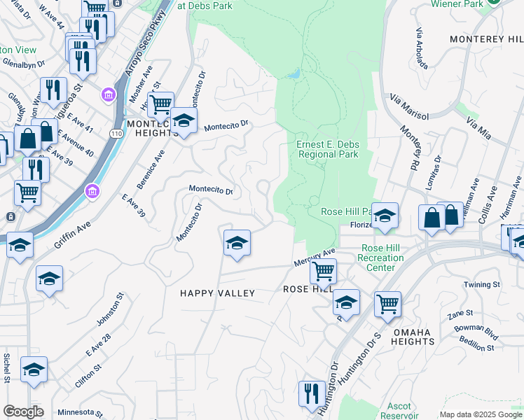 map of restaurants, bars, coffee shops, grocery stores, and more near 1284 Montecito Drive in Los Angeles