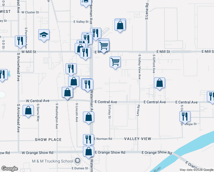 map of restaurants, bars, coffee shops, grocery stores, and more near 721 South Foisy Street in San Bernardino