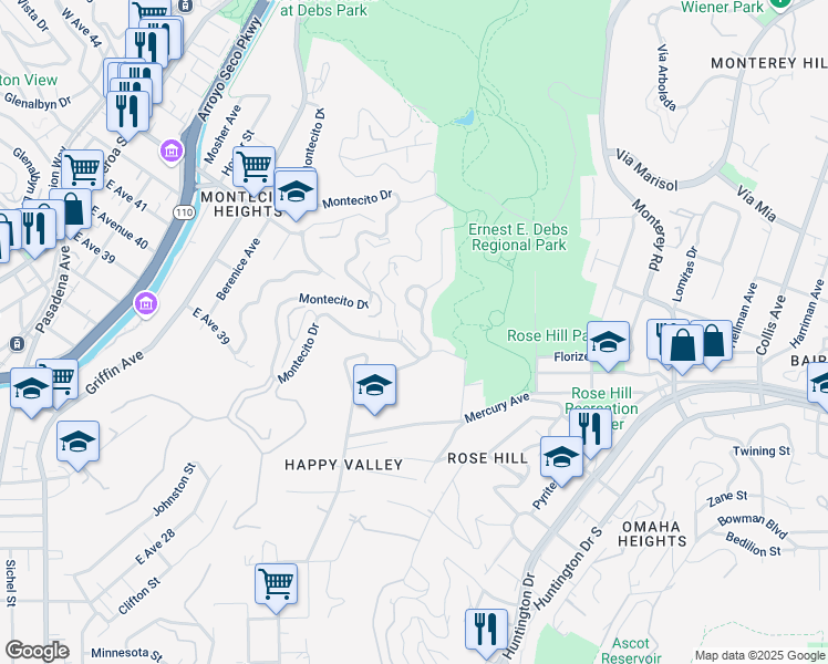map of restaurants, bars, coffee shops, grocery stores, and more near 1284 Montecito Drive in Los Angeles